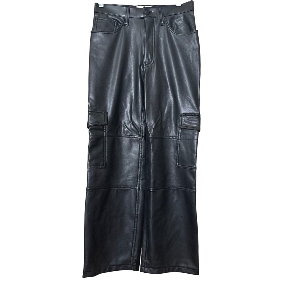 Abercrombie & Fitch 90s Relaxed High Rise Vegan Leather Cargo Pants Black Sz26/2